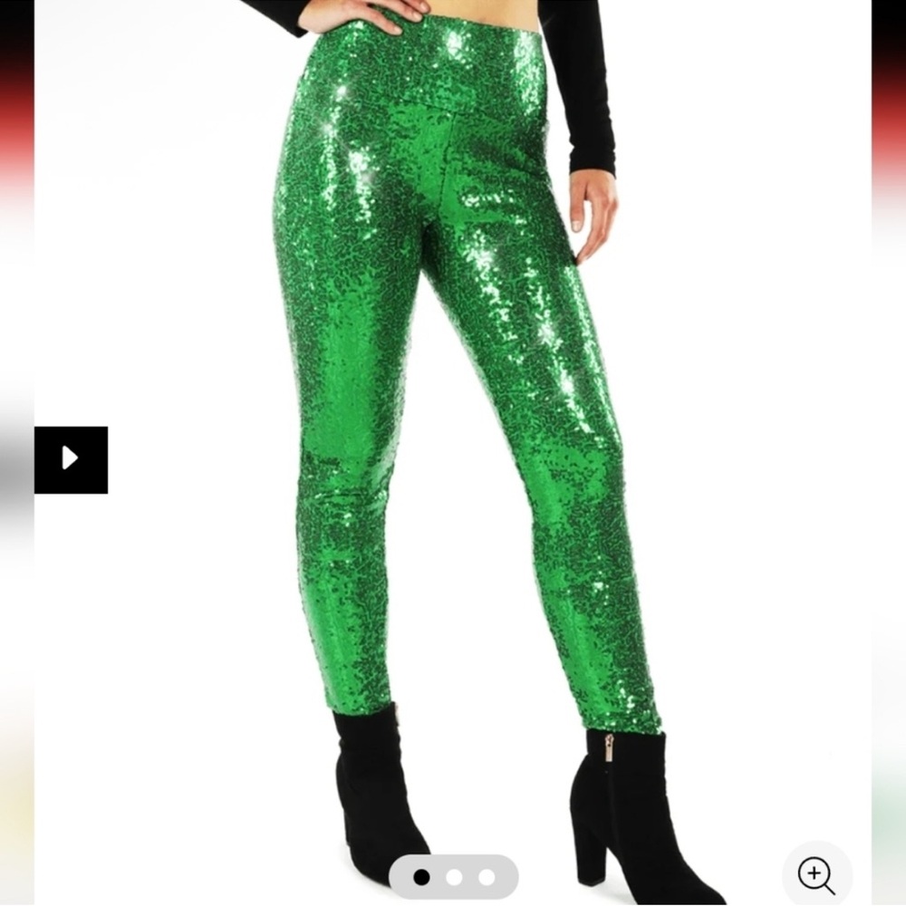 Tipsy Elves Sequin High Waisted Leggings - Green - M